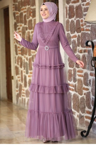 Lavender Color Hijab Evening Dress 2241
