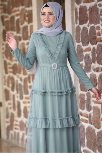 Unreife Mandelgrün Hijab-Abendkleider 2242