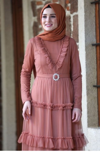Zimtfarbig Hijab-Abendkleider 2243
