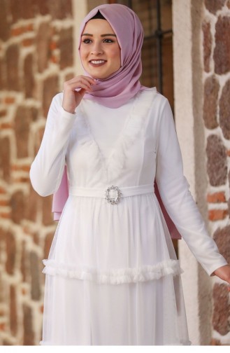Ecru Hijab Evening Dress 2245