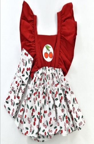 Aryakids Kız Bebek Bandanalı Elbise Neşeli Meyveler 0008-05 Kırmızı Beyaz