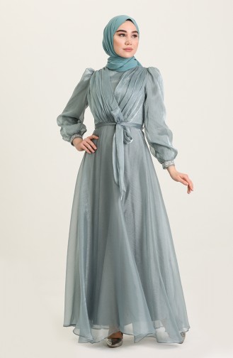 Unreife Mandelgrün Hijab-Abendkleider 4916-01