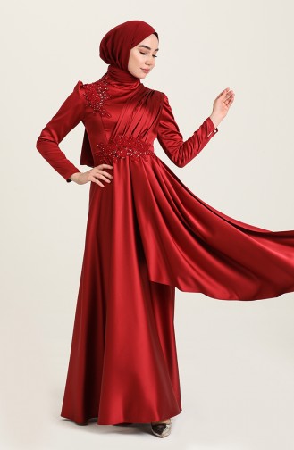 Claret Red Hijab Evening Dress 4908-01