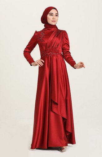 Claret Red Hijab Evening Dress 4908-01