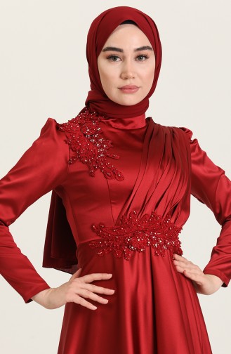 Claret Red Hijab Evening Dress 4908-01