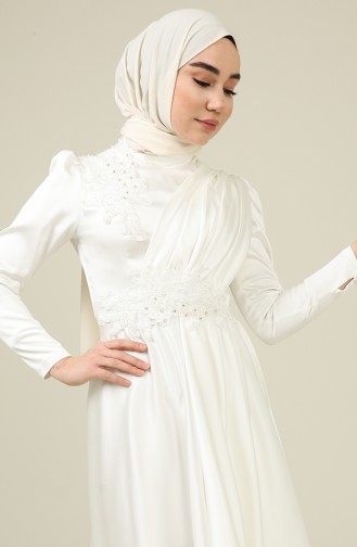 Ecru Hijab Evening Dress 4908-02