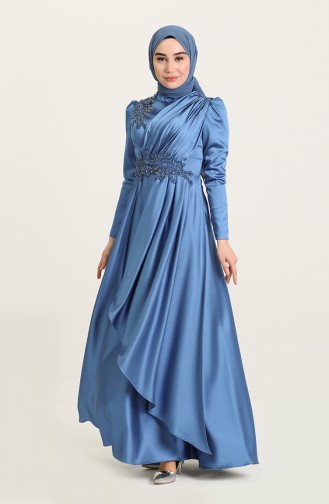 Indigo Hijab Evening Dress 4908-04