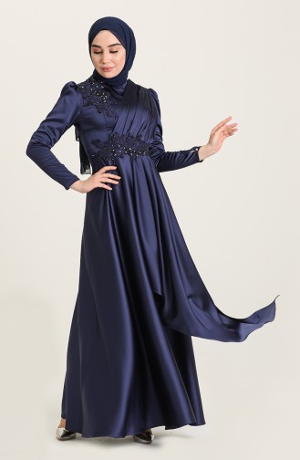 Navy Blue Hijab Evening Dress 4908-05