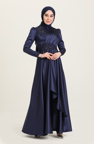 Navy Blue Hijab Evening Dress 4908-05