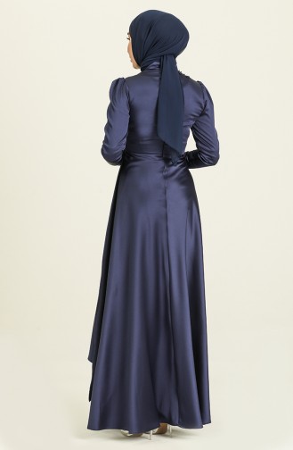 Navy Blue Hijab Evening Dress 4908-05