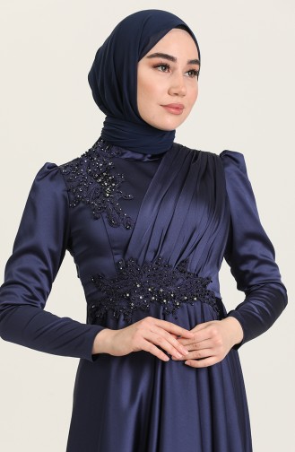 Navy Blue Hijab Evening Dress 4908-05