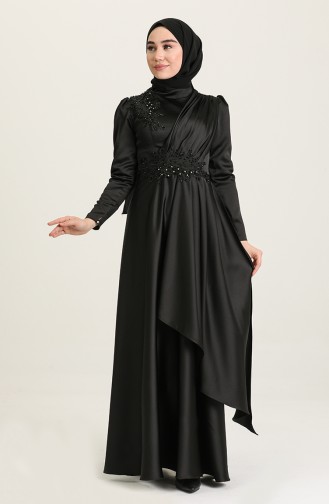 Black Hijab Evening Dress 4908-07