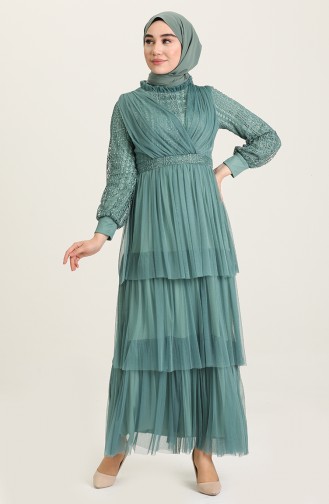 Unreife Mandelgrün Hijab-Abendkleider 4918-01