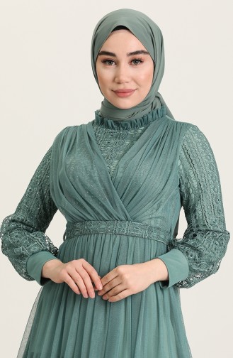 Green Almond Hijab Evening Dress 4918-01