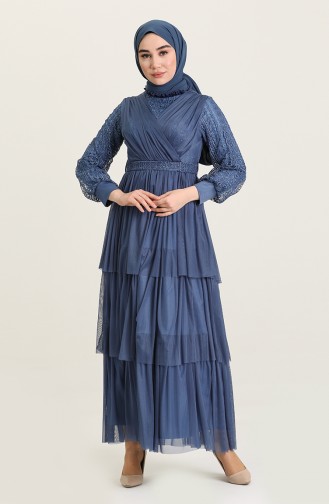 Indigo Hijab Evening Dress 4918-02