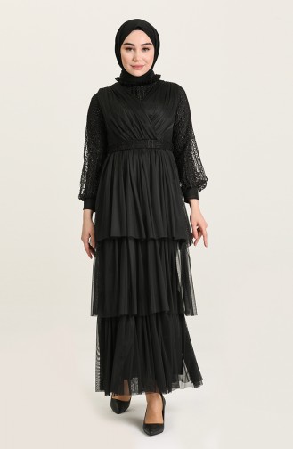 Black Hijab Evening Dress 4918-03