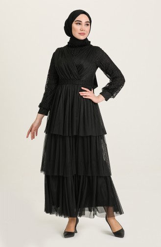 Black Hijab Evening Dress 4918-03
