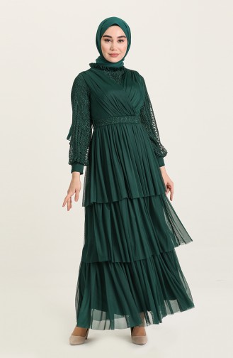 Emerald Green Hijab Evening Dress 4918-04
