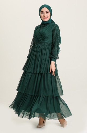 Emerald Green Hijab Evening Dress 4918-04