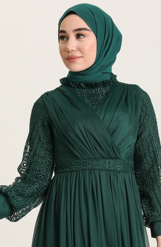 Emerald Green Hijab Evening Dress 4918-04