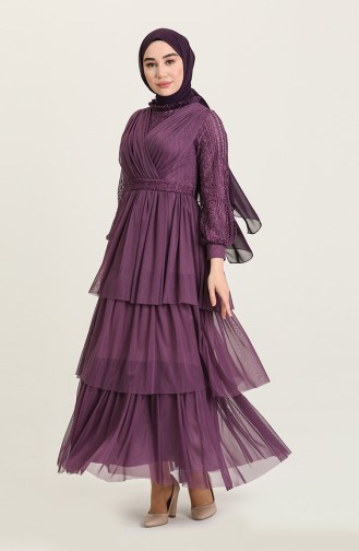 Violet Hijab Evening Dress 4918-05