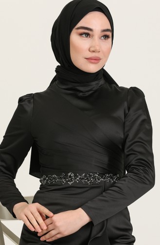 Black Hijab Evening Dress 4926-02