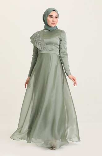 Green Almond Hijab Evening Dress 4931-02