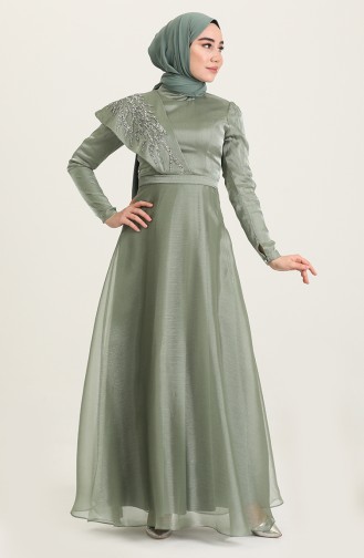 Green Almond Hijab Evening Dress 4931-02