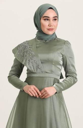 Green Almond Hijab Evening Dress 4931-02