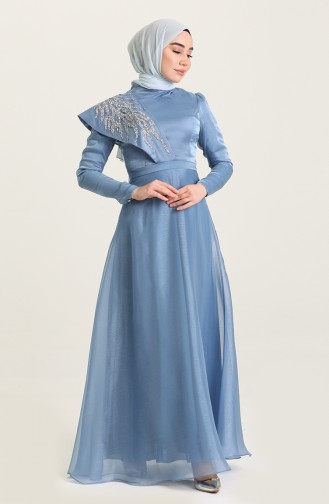 Indigo Hijab Evening Dress 4931-03