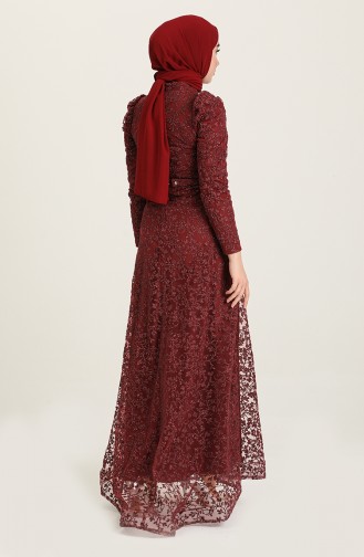 Claret Red Hijab Evening Dress 4934-01