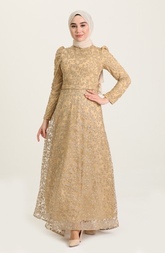 Gold Hijab Evening Dress 4934-02