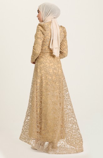Gold Hijab Evening Dress 4934-02