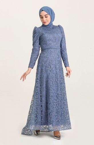 Indigo Hijab Evening Dress 4934-03