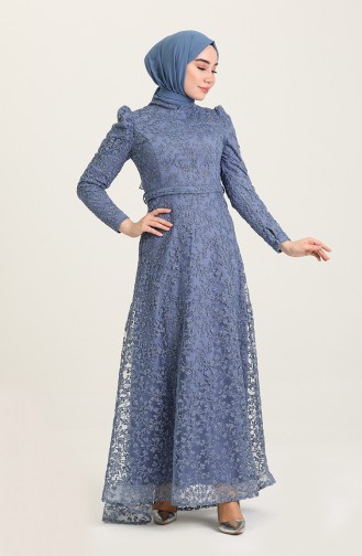 Indigo Hijab Evening Dress 4934-03