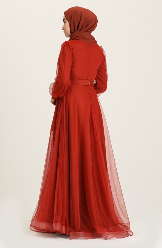 Brick Red Hijab Evening Dress 4949-10