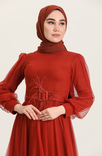 Brick Red Hijab Evening Dress 4949-10