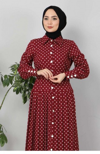 Claret Red Hijab Dress 10014.Bordo