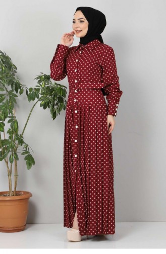Claret Red Hijab Dress 10014.Bordo
