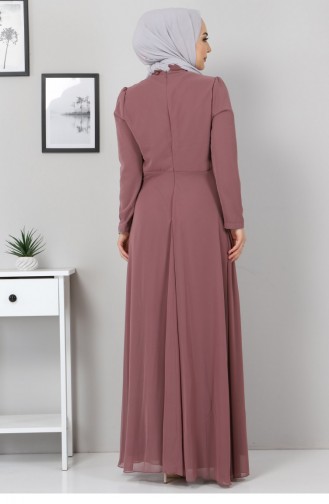 Drape Detay Tesettür Şifon Elbise 10071 3 Gül Kurusu