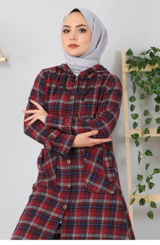 Düğmeli Ekoseli Kap 10106 Mürdüm