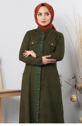 Taş Sıralı Tesettür Ferace 10425 Haki
