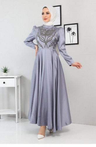 Taşlı Saten Abiye 11400 Gri