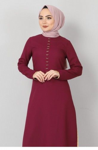 Önü İncili Tesettür Kombin 8549 2 Mürdüm