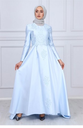 Blue Hijab Evening Dress 8619-48.Mavi