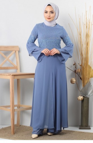 Güpürü Taşlı Tesettür Kombin 9104 Bebe Mavisi