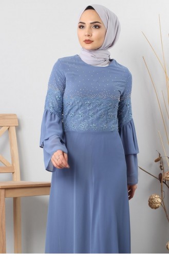 Güpürü Taşlı Tesettür Kombin 9104 Bebe Mavisi