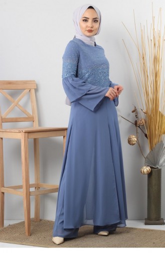 Güpürü Taşlı Tesettür Kombin 9104 Bebe Mavisi