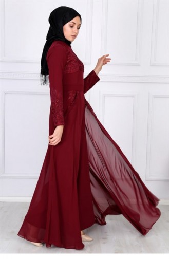 Weinrot Hijab-Abendkleider 9304-2-48.Bordo