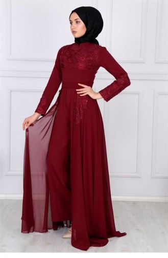 Weinrot Hijab-Abendkleider 9304-2-48.Bordo